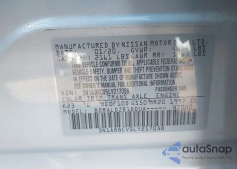 2020 Nissan Sentra Sv Xtronic Cvt from USA, damaged, VIN 3N1AB8CV5LY217058